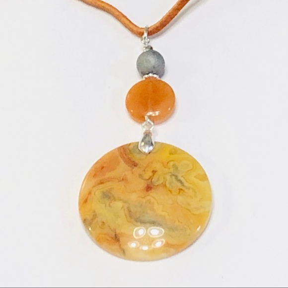 SUN BURST Mexican Crazy Lace Agate & Aventurine Stone BOHO Necklace & Earrings - Picture 4 of 8